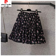 皮爾卡丹（pierre cardin）碎花顯瘦半身裙女春夏韓版新款百搭蛋糕裙寬松高腰荷葉邊字短裙 黑色05#碎花裙【甜美百搭】 S 80-100斤