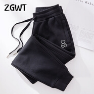 ZGWT輕奢高端品牌束腳休閑運動(dòng)褲女寬松春秋冬加絨百搭哈倫褲衛褲褲子 黑色-線(xiàn)條熊 2XL 【加絨款】135-145斤