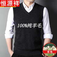 恒源祥純羊毛絨衫100%純羊毛男加 厚針織背心秋冬款無袖馬甲中青年V 領(lǐng) 2108黑灰 背心純?nèi)?00 3XL 185(建議170-190斤)純?nèi)?00