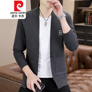 皮爾卡丹（pierre cardin）早秋季針織開衫男士潮流簡約刺繡百搭毛衣外套春秋休閑帥氣毛線衣 6817深灰色 M 165