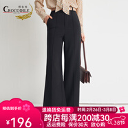 鱷魚恤夏季新款闊腿褲女夏垂感顯瘦直筒商務通勤休閑長褲女 黑色 S