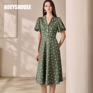 ROEYSHOUSE羅衣復(fù)古波點(diǎn)燈籠袖連衣裙2025夏季新款時(shí)尚綠色緞面大擺裙11911 綠色 XL