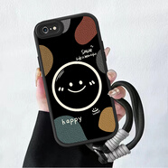 雕殼師 適用蘋果6手機(jī)殼 iPhone6S保護(hù)套5G磨砂防摔手腕掛繩硅膠小羊皮全包小清新簡約網(wǎng)紅創(chuàng)意男女新款 【炫酷黑-黑底笑臉】帶手腕掛繩 蘋果6&蘋果6S