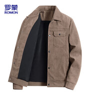羅蒙（ROMON）夾克男士春秋潮流翻領(lǐng)純色上衣商務(wù)行政燈芯絨外套男2270卡其2XL