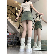 凌卡戚甜辣復(fù)古牛仔短裙女2025年高腰顯瘦彈力韓版包臀A字半身裙褲 主圖款 XL