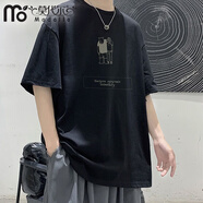 莫代爾短袖t恤男士夏季冰絲薄款加肥加大碼寬松潮流港風(fēng)五分袖體恤上衣 哥弟黑色 (單件裝) 2XL 建議130-150斤
