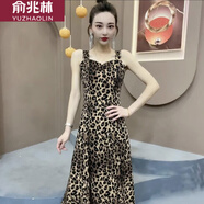 俞兆林洋氣顯瘦百搭氣質(zhì)吊帶裙女2024年夏季新款純色減齡中長(cháng)款連衣裙潮 豹紋 S [80-100斤]