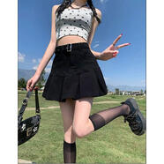 LANWEIFEILEI辣妹荷葉邊牛仔半身裙女夏季新款高腰魚尾裙A字包臀短裙裙子 02款黑色 S