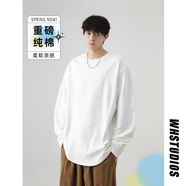 OEMG 重磅純棉長袖t恤男女春夏季新款潮牌寬松大碼休閑內(nèi)搭打底衫體恤 白色 XL [建議120-135斤]