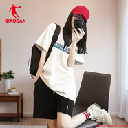 喬丹運動(dòng)套裝女士2025夏季新款寬松透氣T恤短袖短褲兩件套運動(dòng)服女裝 喬丹白【上衣】+黑色【褲子】 L