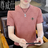 尊威仕（ZUNWEISHI）短袖男小蜜蜂刺繡針織t恤潮牌夏裝薄冰絲紅色上衣高端體桖 粉色. 340 XL 180 (135-150斤)