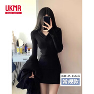 UKMR黑色緊身小個(gè)子針織連衣裙女套裝春夏季修身包臀裙子內搭2025新款 黑色v領(lǐng)【常規款】. L 111-120斤