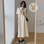 JRET連衣裙女夏天2025新款夏季短袖t恤裙子韓版寬松大碼開(kāi)叉過(guò)膝長(cháng)裙 奶茶色(曲線(xiàn)兔子) M :85-105