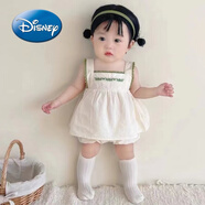 迪士尼（Disney）ins嬰兒夏季新款套裝2025洋氣女寶寶純棉吊帶上衣+短褲兩件套夏裝 米白 吊帶衫+短褲 80 cm