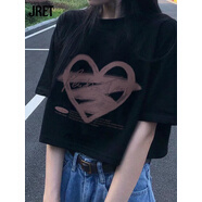 Jret（JRET）ins風短款上衣女學生夏季新款韓版百搭寬松顯瘦短袖t 黑色 S