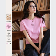 梵希蔓白色正肩短袖T恤女2025年夏新款修身顯瘦別致印花短款上衣 M7367 桃粉色 S