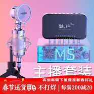 魅聲 T6-2 手機(jī)主播直播聲卡麥克風(fēng)話筒唱歌喊麥錄音設(shè)備 電腦筆記本外置聲卡電容麥克風(fēng)K歌套裝 T600（-2套裝）銀色