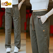 初徑春秋新款運動(dòng)褲子女潮流百搭寬松直筒休閑褲女款韓版帥氣闊腿長(cháng)褲 咖色 M