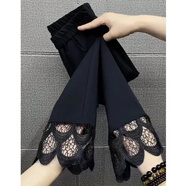 ROAR UTHAUG蕾絲鏤空九分微喇褲子女春夏季新款寬松百搭高腰休閑喇叭褲 黑色 2XL 建議140-160斤