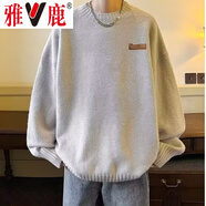 雅鹿毛衣男秋冬季加厚保暖上衣慵懶風(fēng)男裝男士針織衫內(nèi)搭打底衫毛線(xiàn)衣 灰色 L 【建議體重110-130斤】