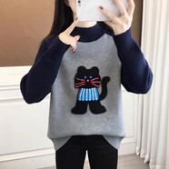 以純（YISHion）初中生半高領(lǐng)加厚毛衣少女秋冬內搭高中學(xué)生女大童加絨打底針織衫 藍圍裙貓 灰色 S 85-100斤