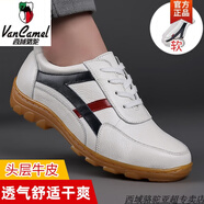 西域駱駝新款男鞋白色休閑皮鞋真皮牛筋底軟底爸爸鞋中青年防滑工作鞋 白色-駱駝官方品牌官網(wǎng)旗艦 38