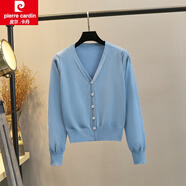 皮爾卡丹（pierre cardin）開衫毛衣外套女春秋季2025新款修身春裝長袖v領(lǐng)針織百搭短款上衣 藍色 0136 S