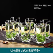 VTyee加厚耐熱玻璃茶杯帶蓋茶飲杯蓋杯帶把杯子辦公家用喝水杯泡茶杯 海特杯-無蓋320ml6只