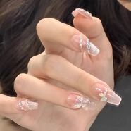 NAIL NINA美甲貼片假指甲穿戴美甲可拆卸日式網(wǎng)紅甲片成品持久磨砂學(xué)生短款 鏡月蝶鉆1件