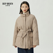 深呼吸DEEP BREATH女裝立領(lǐng)中長(zhǎng)款棉服上衣外套女【附腰帶】A400926 卡其 L (4碼)
