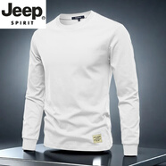 JEEP SPIRIT高檔2025親膚純棉長(cháng)袖t恤休閑上衣小清新高檔純色圓領(lǐng)男裝打底衫 白色 L 體重135-150斤