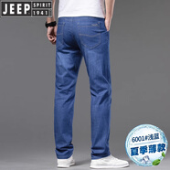 吉普（JEEP）2025新款百搭舒適牛仔褲夏季超薄款男士休閑長(zhǎng)褲子寬松直筒彈力褲 BF6001淺藍(lán)一條 薄款 30 (腰圍2尺3)