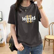 睞麥莎純棉短袖t恤女2025夏季新款寬松顯瘦圓領(lǐng)印花百搭休閑上衣打底衫 灰色 【MOTORS白】 2XL 建議130-145斤