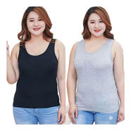 冠鶚【體重110-240斤】大碼吊帶背心女士寬肩打底衫加肥加大碼特大號 黑+灰（2件裝） 6XL （適合體重200-240斤）