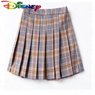 迪士尼學(xué)院風(fēng)女童百褶裙半身裙春秋小學(xué)生校服短裙中大童兒童JK格子裙子 灰色格子裙 110