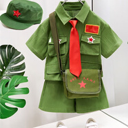 圓圓米米幼兒園夏季演出服話劇小紅軍六一合唱夏裝小學(xué)生班服迷彩服軍訓(xùn)服 套裝+帽子+領(lǐng)帶+包包 100