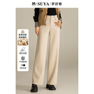 夢(mèng)舒雅女褲高腰人字紋綿羊毛窄版直筒褲女軟糯親膚冬加厚高腰寬松拖地褲