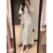 燕潯蝴蝶印花吊帶連衣裙女夏2025粉色露肩寬松顯瘦小個子超仙氣質(zhì)長裙 杏色 M