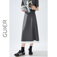 桂兒（guier）高腰西裝半身裙女2025新款夏季撞色拼接顯瘦學(xué)院風(fēng)a字裙 深灰色-半身裙無(wú)腰帶 S