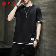 雅鹿短袖T恤男夏季薄款男裝男士潮牌港風(fēng)學(xué)生五分袖寬松圓領(lǐng)體恤上衣 2130黑色 4XL