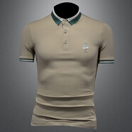 閃爆簡(jiǎn)約刺繡短袖t恤男胖子大碼彈力修身Polo領(lǐng)夏裝上衣2026年新款T恤 3015卡其色 M