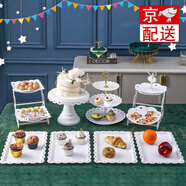凌云鶴甜品臺 展示架蛋糕架子點(diǎn)心盤(pán)茶歇擺臺下午茶托盤(pán)派對擺盤(pán)塑料 【八件套】主圖款甜品臺套裝 1套