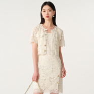 芭蒂娜（BADINA）【商場(chǎng)同款】芭蒂娜小香蕾絲裹胸連衣裙兩件套秋季新款短裙裙子 米白 L