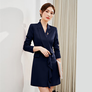 芭妃婭早春職業(yè)連衣裙女藏青色不規(guī)則OL氣質(zhì)修身高級(jí)感醫(yī)美咨詢師工作服 藏青色連衣裙 S