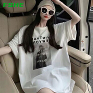FSHE胖mm大碼女裝休閑中長款短袖女T恤夏季寬松遮肚子半袖體恤上衣 白色 2XL (135-145斤)