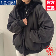 莫代爾羊羔絨外套女2025秋冬季新款加絨加厚時(shí)尚兩面穿羊羔毛學(xué)生棉衣 黑色 (雙面穿) 加絨 M 85-100斤