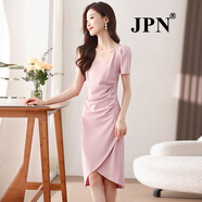 JPN香港潮牌短袖連衣裙女2025新款夏季小個子褶皺收腰不規(guī)則打底裙 圖片色 L