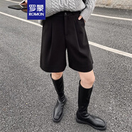 羅蒙（ROMON）毛呢短褲女秋冬季2024年新款高腰a字外穿中褲黑色西裝闊腿五分褲 毛呢 加厚 M
