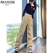棉致2025美式顯瘦工裝褲子女夏季新款高腰小個(gè)子寬松直筒休閑褲女士 1533卡其色【高品質(zhì)30.5】 XL 105-115斤