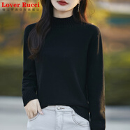 LOVER RUCCI純棉線(xiàn)半高領(lǐng)加厚針織衫女2025冬季寬松慵懶風(fēng)開(kāi)叉毛衣純色打底衫 黑色 130-145 XL